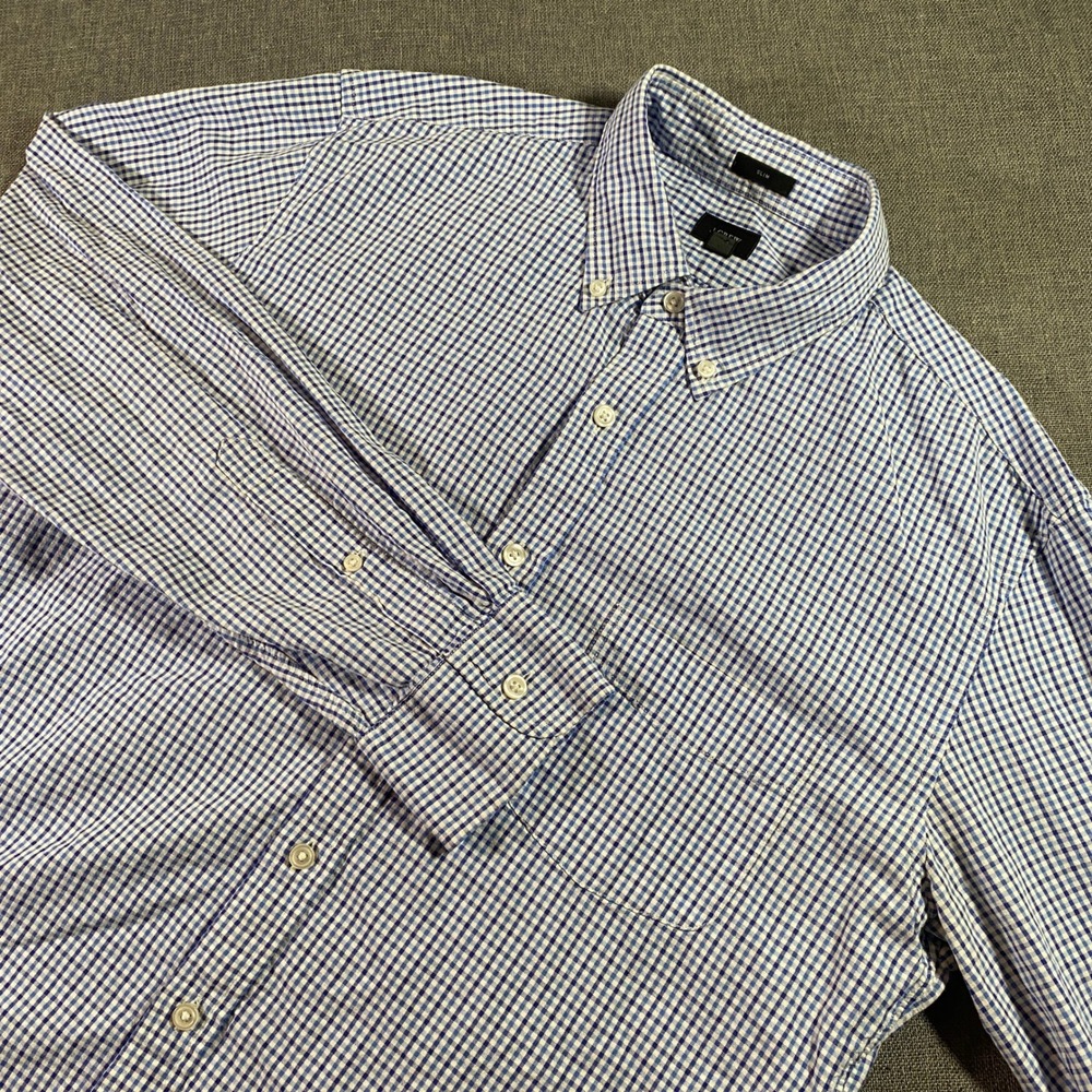 J. Crew Mens Slim Fit Gingham Check Button Down Long Sleeve Casual Shirt